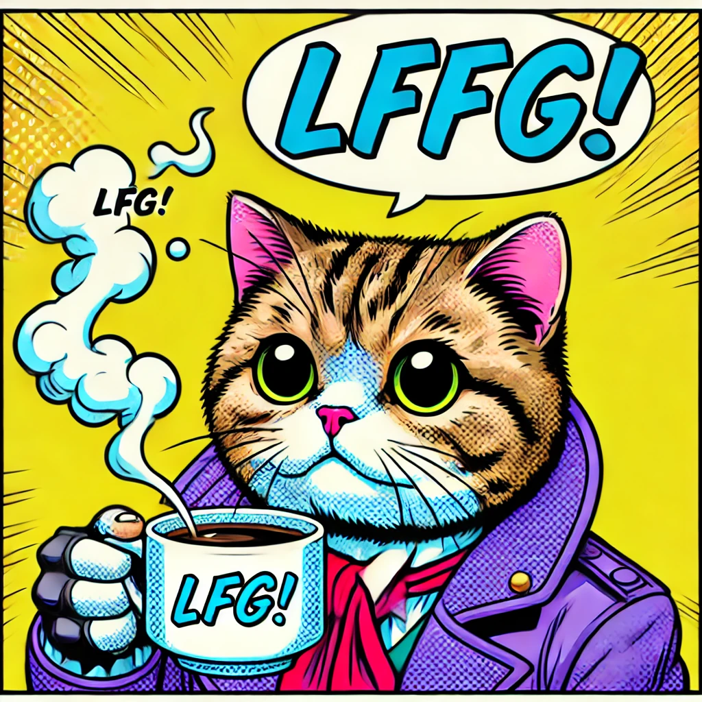 Cat drinking coffee with LFG!