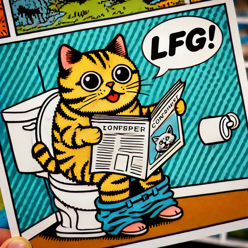 Cat sitting on toilet with LFG!